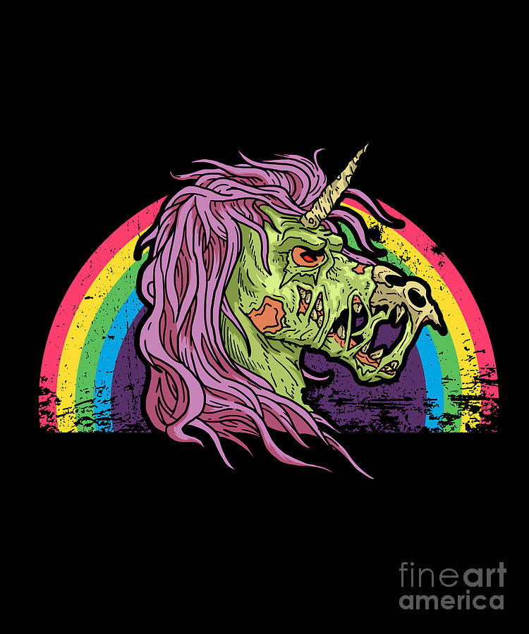 Zombie Unicorn Halloween Rainbow Gift Idea Digital Art By J M.
