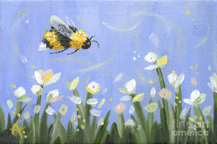 Zoom - Bumblebee painting Painting by Annie Troe