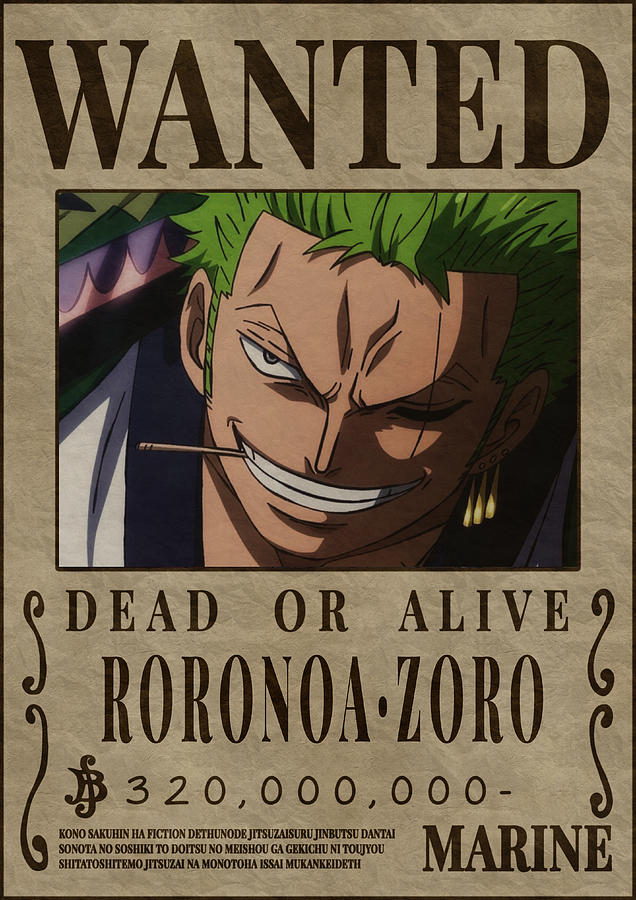 Roronoa Zoro Digital Art - Zoro Bounty Wanted Poster One Piece by Anime One Piece