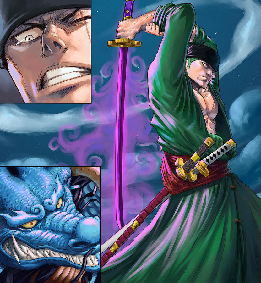 Zoro vs Kaido - One Sword Style Digital Art by Darko B