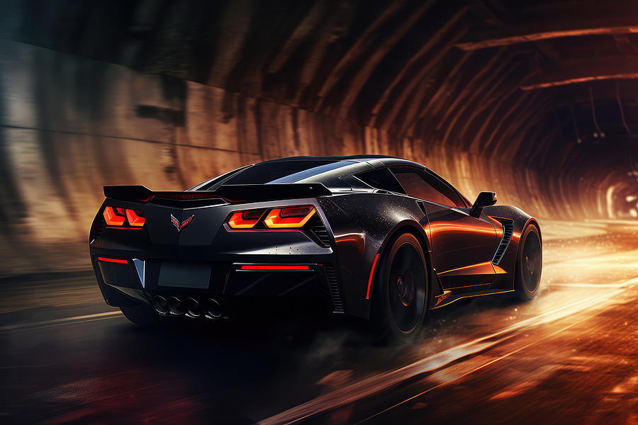 ZR1 Outruns Darkness - Corvette Rear End Art Painting by Lourry Legarde