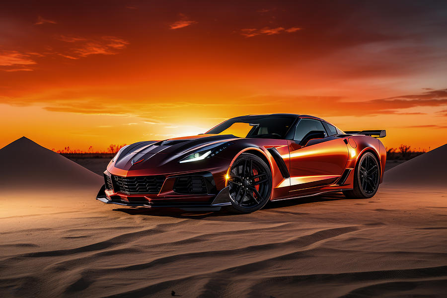 ZR1s Golden Hour Cruise in the Desert Painting by Lourry Legarde