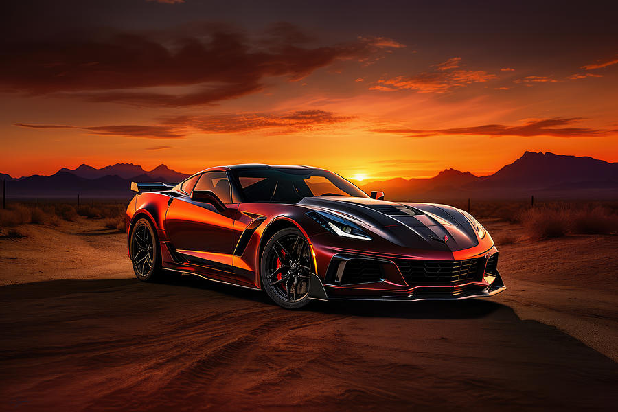 ZR1s Golden Hour Cruise Painting by Lourry Legarde