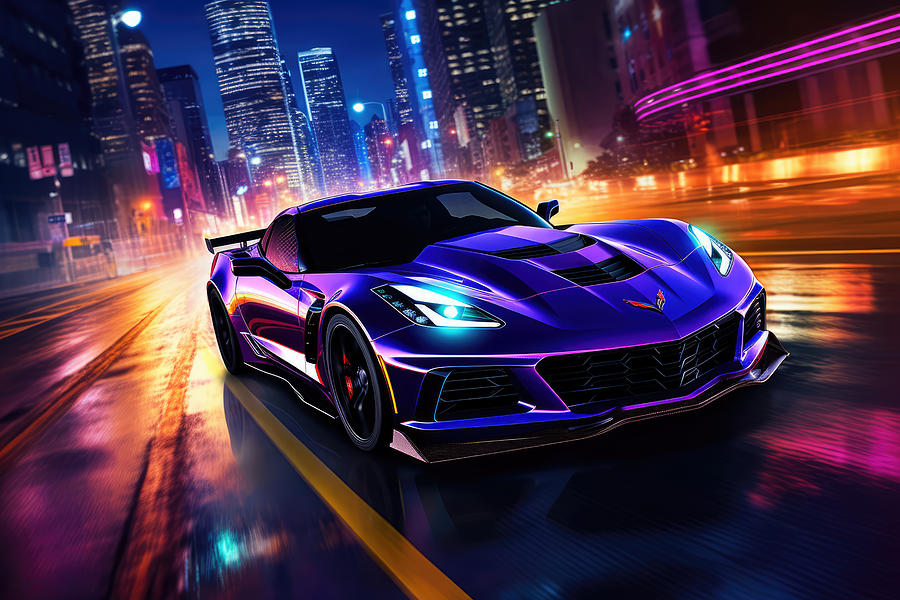 ZR1s Neon Adventure Through Colorful Motion Painting by Lourry Legarde