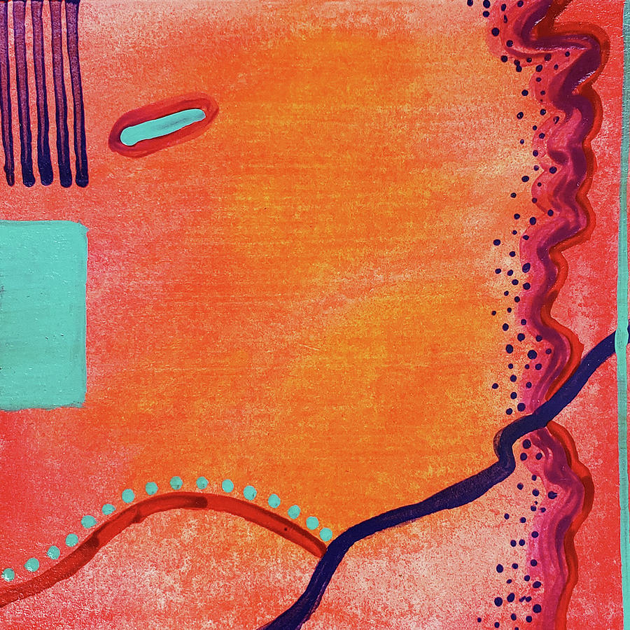ZUNI TRAIL Abstract in Orange Red Aqua Blue Purple Dots Painting by Lynnie Lang