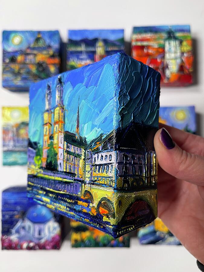 ZURICH GROSSMUNSTER Switzerland - 3D canvas painted edges right side Painting by Mona Edulesco