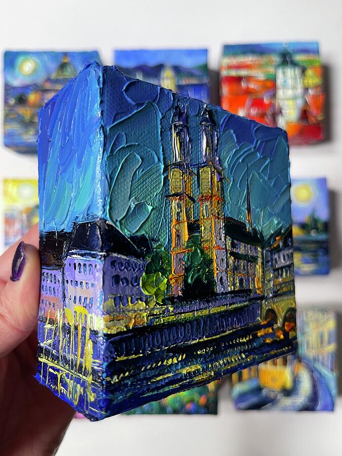  ZURICH GROSSMUNSTER Switzerland - 3D canvas painted edges left side Painting by Mona Edulesco