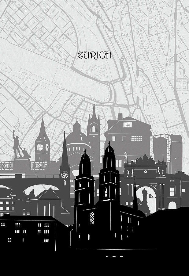 Zurich Cityscape Map Digital Art by Bekim M