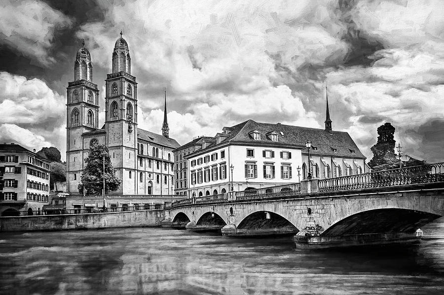 Romanesque Photograph - Zurich Old Town Black and White  by Carol Japp