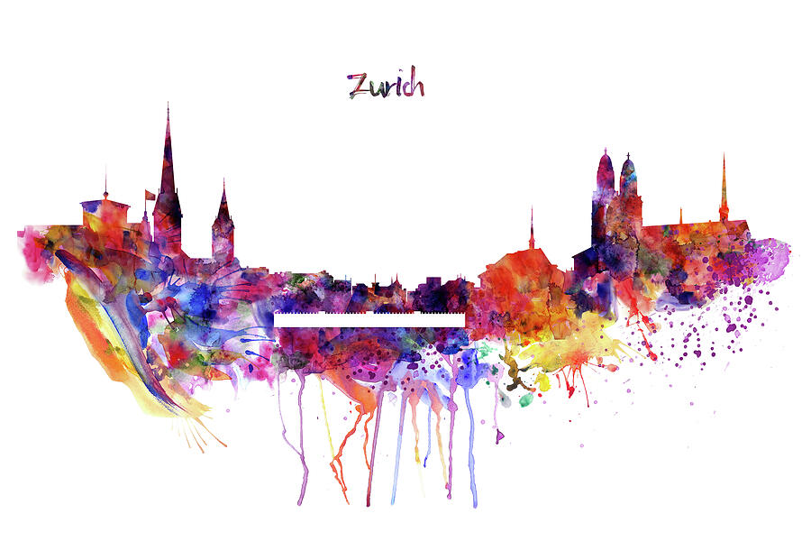 Zurich Skyline Painting by Marian Voicu