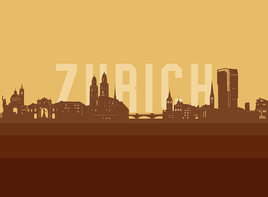 Zurich skyline retro yellow Digital Art by Bekim M Fine Art America