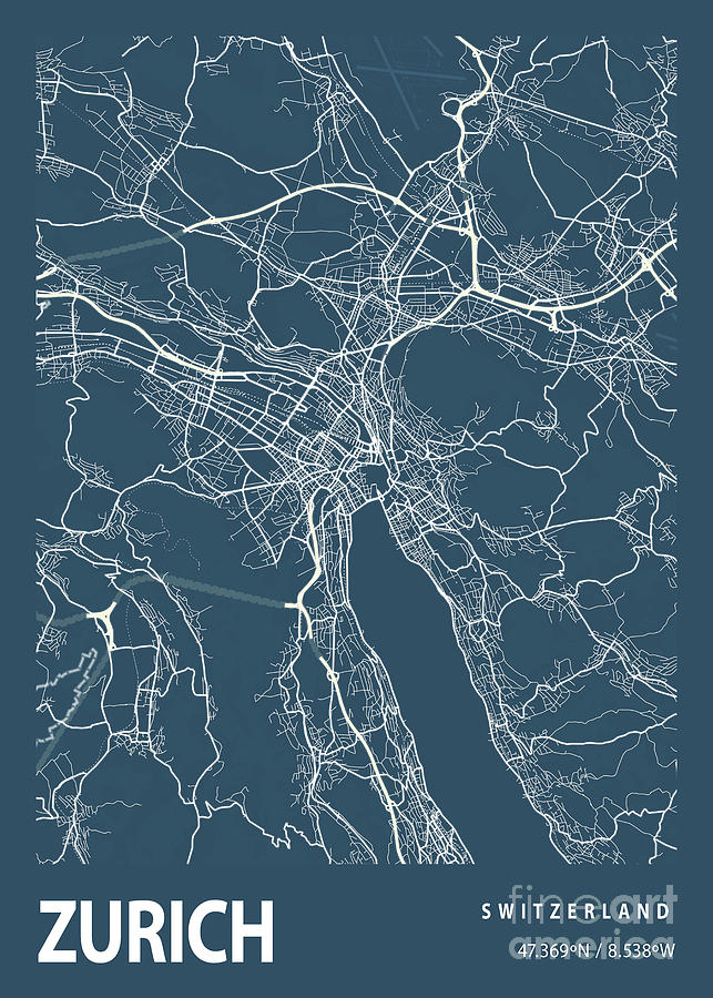 Zurich - Switzerland Blueprint City Map Digital Art by Tien Stencil ...