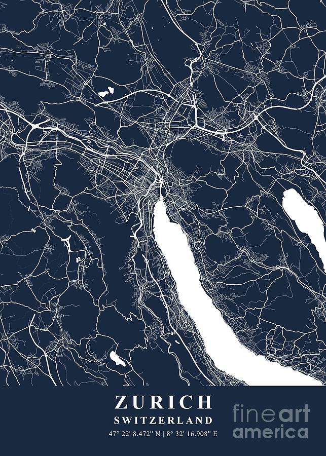 Zurich - Switzerland Blueprint Plane Map Photograph by Tien Stencil ...