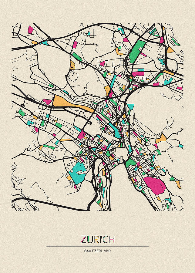 Memento Movie Drawing - Zurich, Switzerland City Map by Inspirowl Design