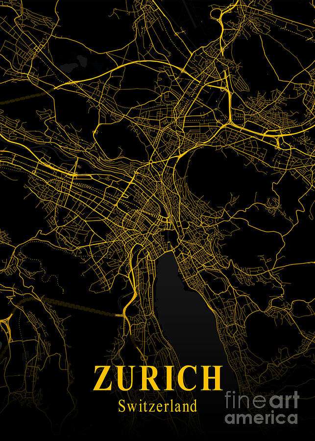 Zurich - Switzerland Gold City Map Digital Art by Tien Stencil | Pixels