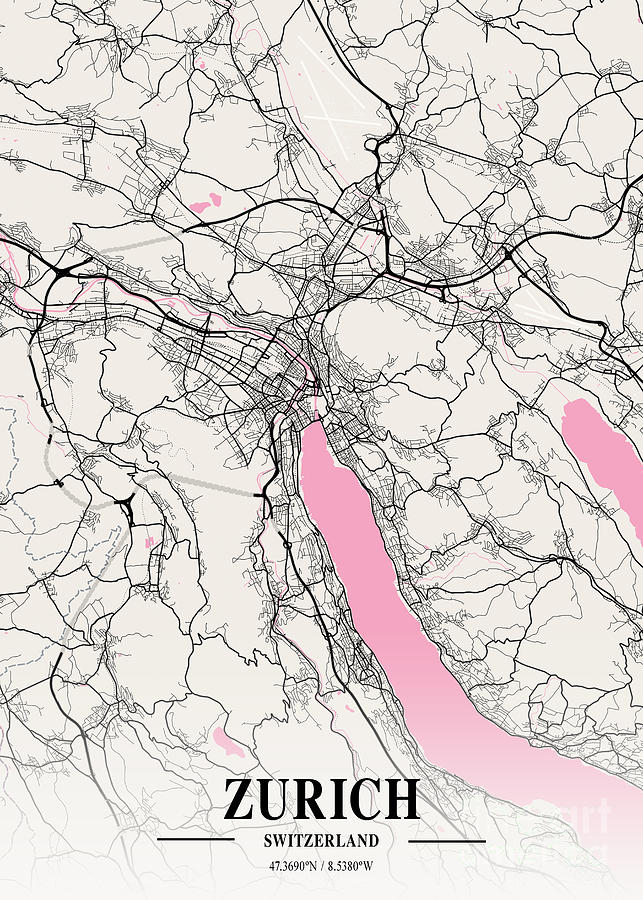 Zurich - Switzerland Neapolitan City Map Digital Art by Tien Stencil ...