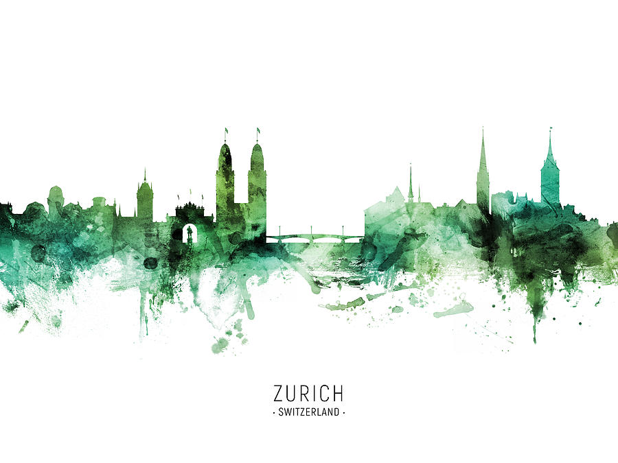 Zurich Switzerland Skyline #13 Digital Art by Michael Tompsett