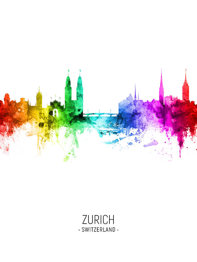 Zurich Switzerland Skyline #33 Digital Art by Michael Tompsett