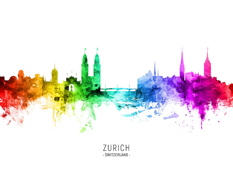 Zurich Switzerland Skyline #38 Digital Art by Michael Tompsett