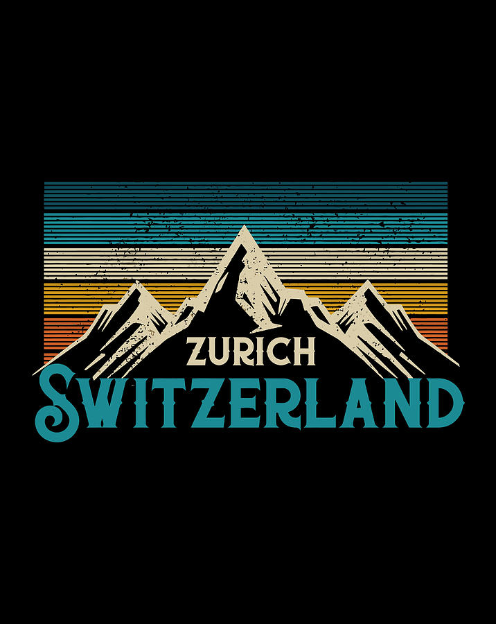 Zurich Switzerland Swiss Vintage Mountains Souvenir Gift Drawing by Lucy Wilk