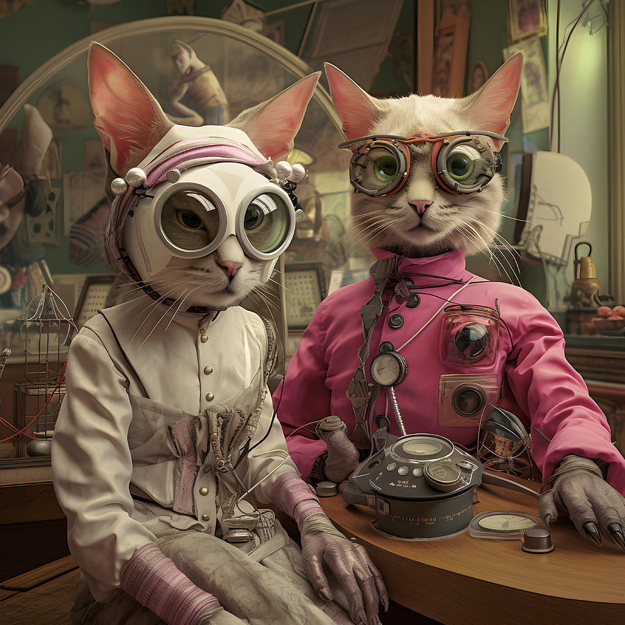  Zwei antropomorphe Katzen, Kater und Katze, Kubrickian Synthetic 1 Digital Art by Kurt Heppke