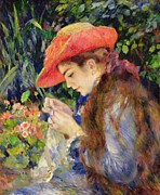  Marie Therese Durand Ruel Sewing Painting by Pierre Auguste Renoir