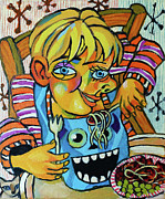Alfie with spaghetti #2 Drawing by Peregrine Roskilly