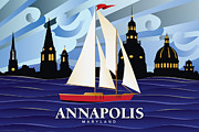 Annapolis Skyline Red sail boat #1 Digital Art by Joe Barsin