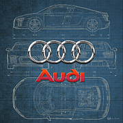 Audi 3 D Badge over 2016 Audi R 8 Blueprint #1 Photograph by Serge Averbukh