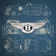 Bentley - 3 D Badge over 1930 Bentley 4.5 Liter Blower Vintage Blueprint #1 Photograph by Serge Averbukh