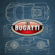 Bugatti 3 D Badge over Bugatti Veyron Grand Sport Blueprint  #1 Photograph by Serge Averbukh