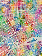 Detroit Michigan City Map #1 Digital Art by Michael Tompsett