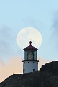 Full moon over Makapu'u Light #1 Photograph by M C Hood