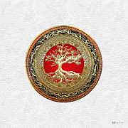 Gold Celtic Tree of Life on White Leather  #1 Photograph by Serge Averbukh