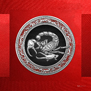 Treasure Trove - Sacred Silver Scorpion on Red #1 Photograph by Serge Averbukh