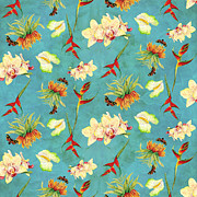 Tropical Island Floral Half Drop Pattern #1 Painting by Audrey Jeanne Roberts