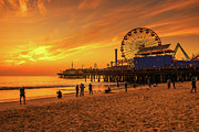 Visitors enjoy sunset above Santa Monica Pier in Los Angeles #1 Photograph by Miroslav Liska