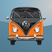 Volkswagen Type 2 - Black and Orange Volkswagen T 1 Samba Bus over Blue #1 Photograph by Serge Averbukh