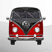 Volkswagen Type 2 - Red and Black Volkswagen T 1 Samba Bus on White  #1 Photograph by Serge Averbukh