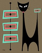 Atomic Cat Aqua and Pink #2 Digital Art by Donna Mibus