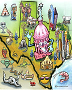Austin Texas Cartoon Map #4 Digital Art by Kevin Middleton