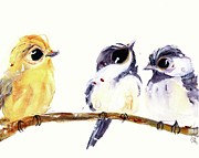 3 Birds on a Branch Painting by Dawn Derman 3 Birds on a Branch Painting by Dawn Derman
