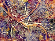 Pittsburgh Pennsylvania Street Map #3 Digital Art by Michael Tompsett
