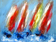 4 Abstract Sailboats -2016 Painting by Mary Cahalan Lee - aka PIXI