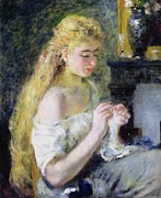 A Girl Crocheting Painting by Pierre Auguste Renoir