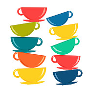 A Teetering Tower Of Colorful Tea Cups Painting by Little Bunny Sunshine