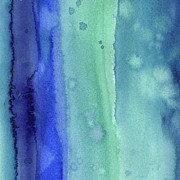 Abstract Vertical Watercolor Aqua Stripes Painting by Olga Shvartsur