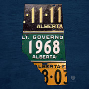 Alberta Canada Province Map Made from Recycled Vintage License Plates Mixed Media by Design Turnpike