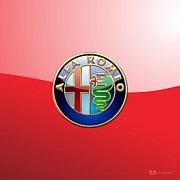 Alfa Romeo - 3d Badge on Red Photograph by Serge Averbukh