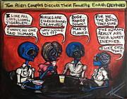 Alien couples discuss the Earths creatures over drinks Painting by Similar Alien